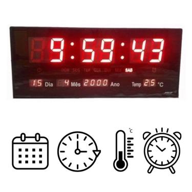 Imagem de Relógio de Parede LED Digital Grande com Termômetro/Calendário