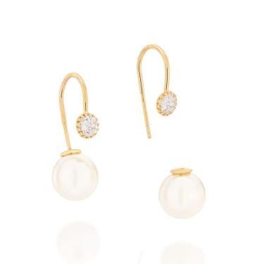 Imagem de Brinco rommanel zircônias e pérolas sintéticas folheado a