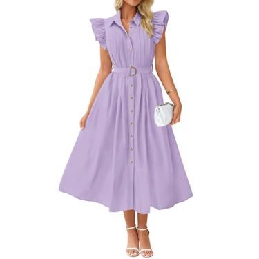 Imagem de Vestido ZESICA 2025 Summer Boho Button Midi com decote em V roxo