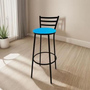 Imagem de Banqueta Alta Roma C/ Encosto - Moveraço, Assento Azul