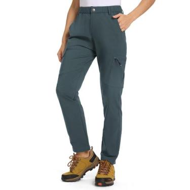 Imagem de Calças cargo de caminhada TBMPOY femininas resistentes à água, azul pe