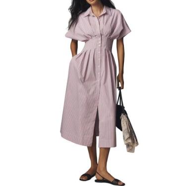 Imagem de Vestido maxi JEIBKOUY listrado de manga curta roxo feminino