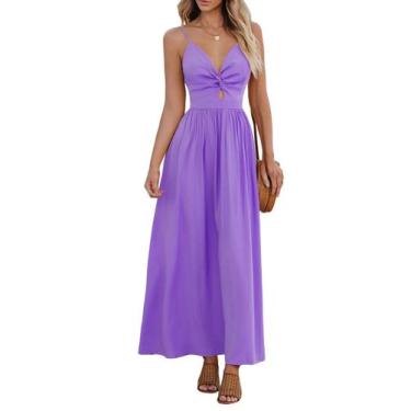 Imagem de Vestido maxi CUPSHE com decote em V torcido sem mangas recorte roxo