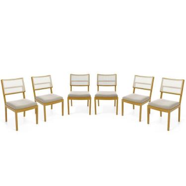 Imagem de Kit Com 6 Cadeiras Milena Madeira Maciça Assentos Estofados Encostos De Tela Sintética