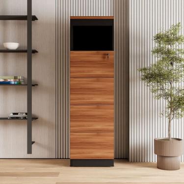 Imagem de Armário de Escritório 160cm Arquivo 4 Gavetas Puxador Cava Corporate Nogal / Preto