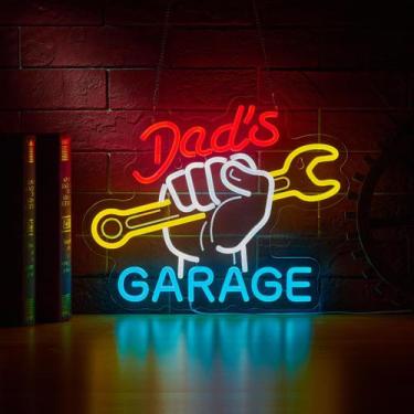 Imagem de Sinal de néon ZODZ Dad's Garage LED, luz USB de 41 x 33 cm