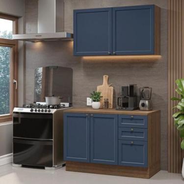 Imagem de Armário De Cozinha Compacta 120 Cm Rustic-azul Vik Madesa 01 Rustic-az