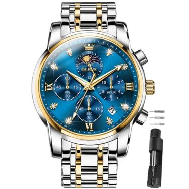 Imagem de OLEVS Relógios masculinos com cronógrafo, luxuoso, de aço inoxidável, mostrador grande, multifunções, fácil de ler, diamante numerais romanos, relógio de pulso de negócios Reloj para Hombre, Pulseira