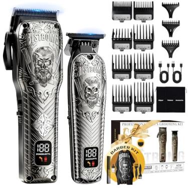 Imagem de BESTBOMG Kits e conjuntos profissionais de cortadores de cabelo e aparador de barba masculinos, sem fio, kit de cuidados com corte de cabelo de metal com bateria de longa duração para uso familiar de