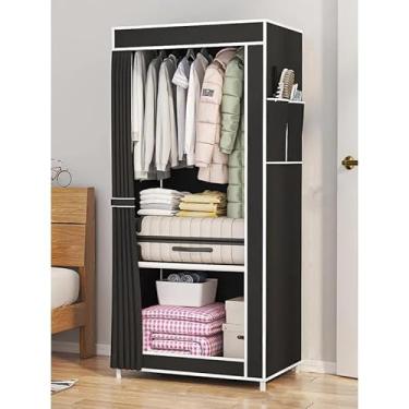 Imagem de Guarda-Roupa Casal de Tecido com Prateleiras e Cabideiro | Estrutura Metálica, Fechamento com Zíper, Montagem Fácil (S09-PRETO)