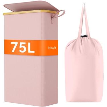 Imagem de Cesto de roupa suja Lifewit 75L com tampa e bolsa removível rosa