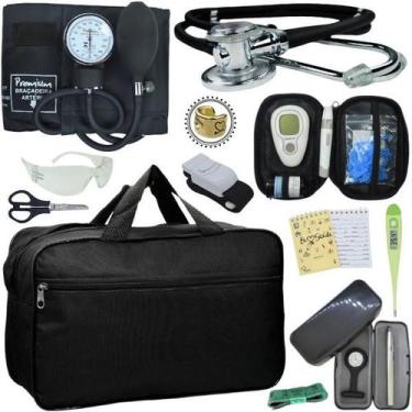 Imagem de Kit Bolsa Cores Aparelho de Pressao Esfigmomanometro Estetoscópio Medi