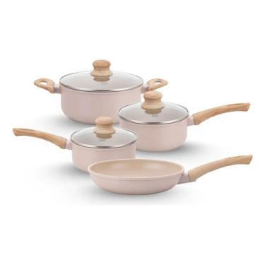 Imagem de Jogo de Panelas Indução Antiaderente, Fundo Triplo, Revestimento Cerâmico, Alumínio Ecoglide e Tampas de Vidro