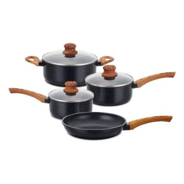 Imagem de Jogo de Panelas Indução Antiaderente, Fundo Triplo, Revestimento Cerâmico, Alumínio Ecoglide e Tampas de Vidro