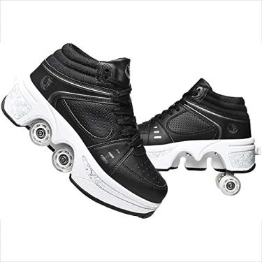 Imagem de Patins para mulheres e homens ao ar livre, sapatos de parkour 2 em 1 com rodas para meninas/meninos, tênis retráteis para adultos/crianças, patins quadriláteros, tênis recreativos
