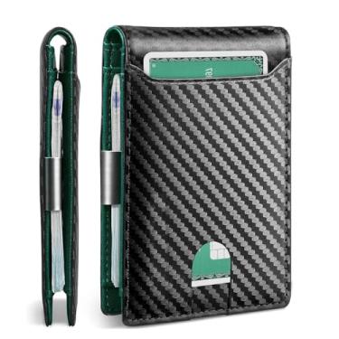 Imagem de Carteira masculina ultrafina com bolso frontal RFID – dobrável de couro durável, comporta mais de 6 cartões e dinheiro, D33-Carteiras masculinas - preto e verde C, Carteira masculina ultrafina com