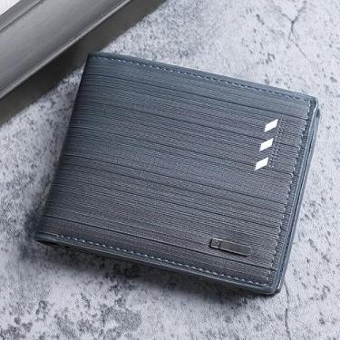 Imagem de Carteira masculina de poliuretano com 7 compartimentos para cartão, 1 janela para identidade, 2 compartimentos para dinheiro, 2 bolsos com zíper, carteira com três dobras para homens, uso diário (azul