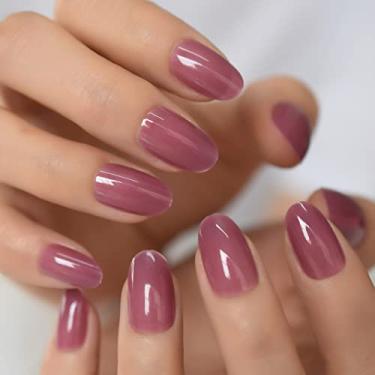 Imagem de Unhas de pressão média - Design elegante com pontas postiças com abas de cola, brilho sólido vermelho amêndoa quente reutilizável unhas postiças para mulheres, fácil de aplicar, remover