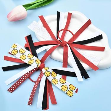 Imagem de 2 peças de acessórios de cabelo de softbol para mulheres, fitas de softball, rabo-de-cavalo, laços de cabelo elásticos, laços de cabelo vermelhos para torcida, elásticos de borracha, esportes, jogos