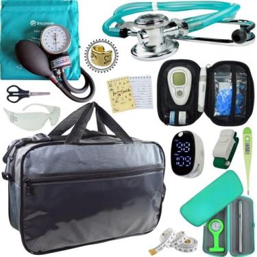 Imagem de Kit Bolsa Cores Aparelho de Pressao Esfigmomanometro Estetoscópio Medi