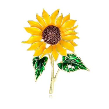 Imagem de Kokoma Broche de girassol para mulheres imitação de pérola esmaltada floral broche de lapela clipe de xaile corpete acessório deliacado joias para lenço de pano