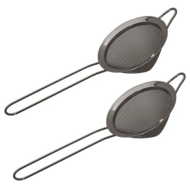 Imagem de 2 coadores de malha fina de aço inoxidável 304 de 8,4 cm para cozinha, coador de coquetel, chá, café, suco, coador de alimentos, mini peneira (2, preto)