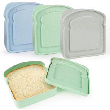 Imagem de Pinsit Recipientes para sanduíche, 3 caixas de torradas fatiadas reutilizáveis, suporte de pão para almoço, porta-torradas para adultos, seguro para micro-ondas e lava-louças (azul, verde, cinza)