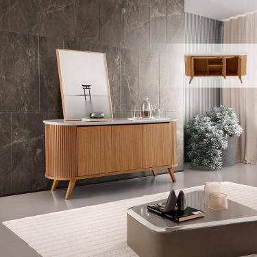 Imagem de Buffet Ripado em Mdf Vidro 164cm X 47cm Luna Castanho Cinamomo /  Off White