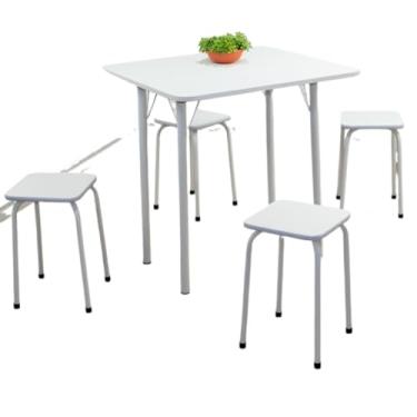 Imagem de Mesa Dobrável com 4 Bancos para Cozinha Pequena e Sala de Jantar - Conjunto Branco Prático e Compacto