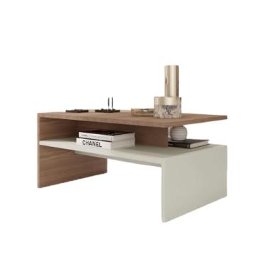 Imagem de Mesa de centro sala moderna com 2 andares Giovana casa e escritório 38 * 66 * 40cm(off/madeirado)