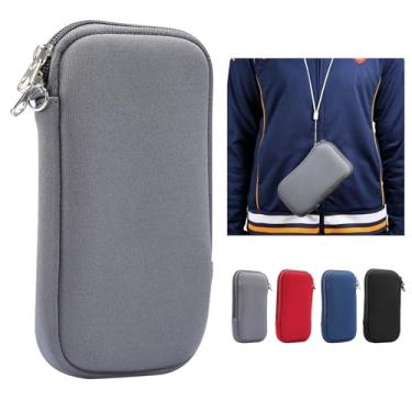 Imagem de Bolsa masculina de pescoço para celular, 17,5 cm, neoprene à prova de choque, bolsa de transporte com cordão de pescoço, coldre para celular, porta-cartão de crédito, carteira, grande bolsa de viagem