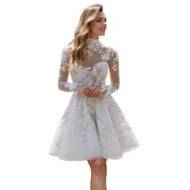 Imagem de Vestido de noiva Yuxin Modest Lace, manga comprida, gola alta, marfim