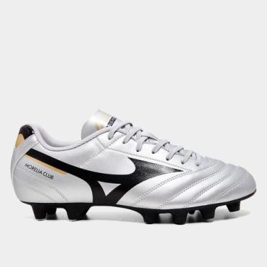 Imagem de Chuteira Campo Mizuno Morelia Club Unissex, Prata, Preto, 38