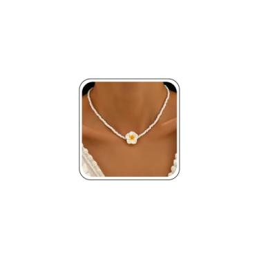 Imagem de Sttiafay Colar gargantilha com contas de flores boêmias, pequenas sementes, rosa, havaiano, plumeria, colares de flores, pequenos colares de contas de arroz, joia para mulheres, Zinco, Sem Pedra