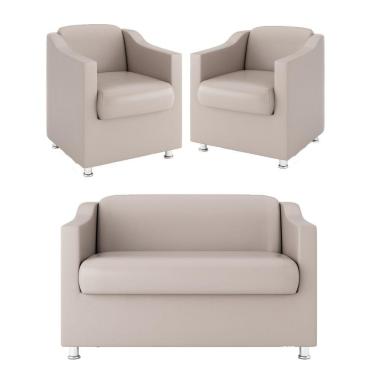 Imagem de Kit Sofá Namoradeira Reforçada Tilla + 02 Poltronas bege