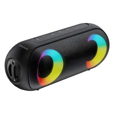 Imagem de Caixa de Som Bluetooth Portátil RGB, Resistente à Água IPX7, 32W, Preta, com Bateria Recarregável, Controle por Toque, para Uso Interno e Externo, 12x5x5 cm