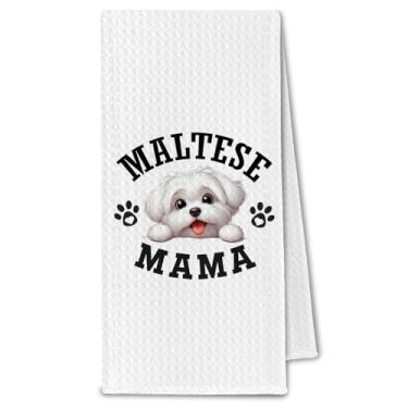 Imagem de ChissNook Toalhas de cozinha Maltese Mamãe, presentes malteses para mulheres e mães de cães, presentes para amantes de cães, toalhas de mão decorativas para banheiro, 40 x 61 cm