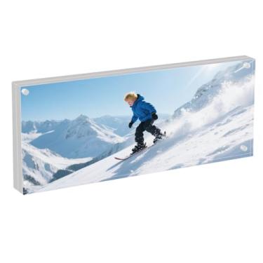 Imagem de VVEASIER Moldura de acrílico 4 × 10 para certificado de licença comercial de 10 x 23 cm, moldura panorâmica, mini moldura instantânea para mesa, moldura magnética espessa dupla face transparente