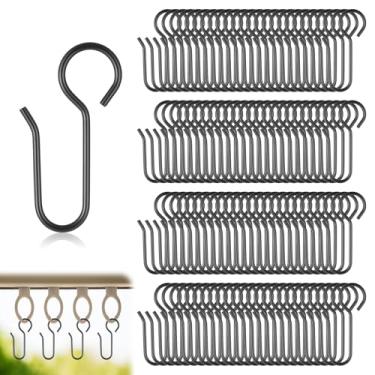 Imagem de 100 ganchos pretos em forma de S ganchos de cortina ganchos de cortina de metal para trilho de teto pinos curtos drapeados grampos de haste removíveis suporte de cortina gancho de arame para banheiro