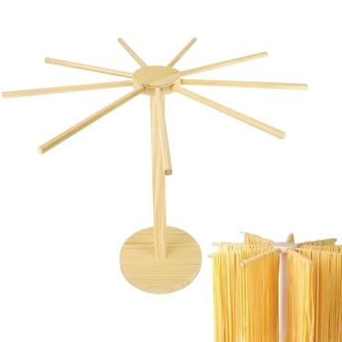 Imagem de Escorredor de macarrão grande, prateleira removível dobrável de madeira para macarrão e cozinha, suporte de espaguete, organizador de macarrão que economiza espaço e fácil armazenamento