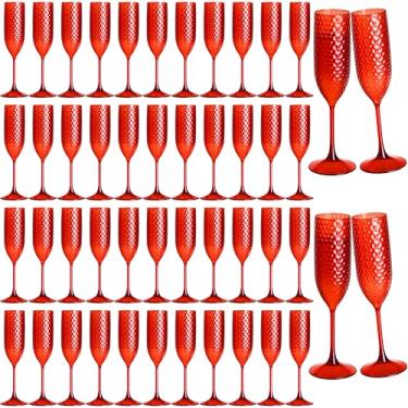 Imagem de Pacote com 48 taças de champanhe de plástico vermelho mimosa copos de champanhe inquebráveis copos de brinde de casamento copos de diamante reutilizáveis de 156 g copos de vinho copos vintage para