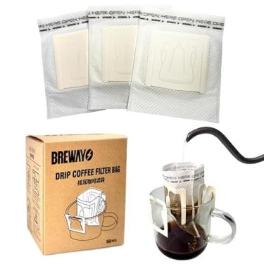 Imagem de BREWAYS 50 unidades de sacos de filtro de café descartáveis para pendurar – dose única derramar sobre gotejamento de café, portátil para acampamento, viagem, escritório e casa