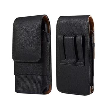 Imagem de Bolsa de couro para celular masculina, bolsa de cinto para celular com suporte para cartão, coldre vertical para smartphone, pochete à prova d'água, pacote tático de cintura, carteira, com mosquetão