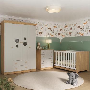 Imagem de Quarto de Bebê Completo com Berço Americano 3 em 1 Pirulito Multimóveis MP4617