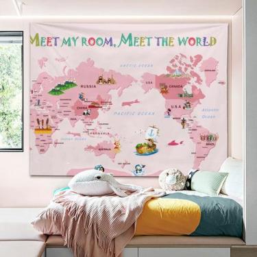 Imagem de Tapeçaria pendurada na parede, desenho animado, mapa mundial de animai