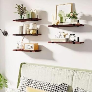 Imagem de Kit 6 Prateleiras Industriais com Suporte Mão Francesa Invertida – Prateleira de Madeira Pinus para Decoração (Envelhecida 4 Prateleiras 40CM)