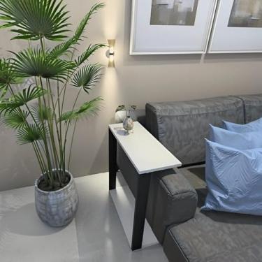 Imagem de Mesinha Lateral Para Sofá Estilo Industrial MDF, mesa apoio, mesa auxiliar sofá, mesa de canto(Preto e Branco)