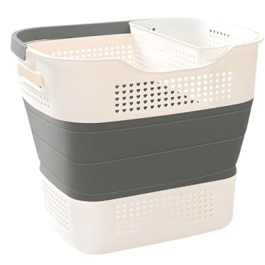 Imagem de Cesto de lavanderia cinza e branco com cesta suspensa, caixa de armazenamento empilhável para uso doméstico, dormitório