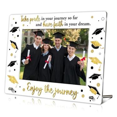 Imagem de HRIOROII Porta-retrato de formatura, Enjoy The Journey, porta-retratos de acrílico com suportes de ferro, decoração para festa de graduação, presentes de parabéns para estudantes, presentes de