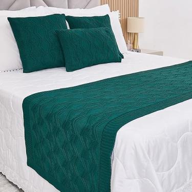 Imagem de Manta Casal, Peseira, Kit Peseira Manta Tricot Cama Casa + 3 Capas Almofadas(Verde Escuro,King)